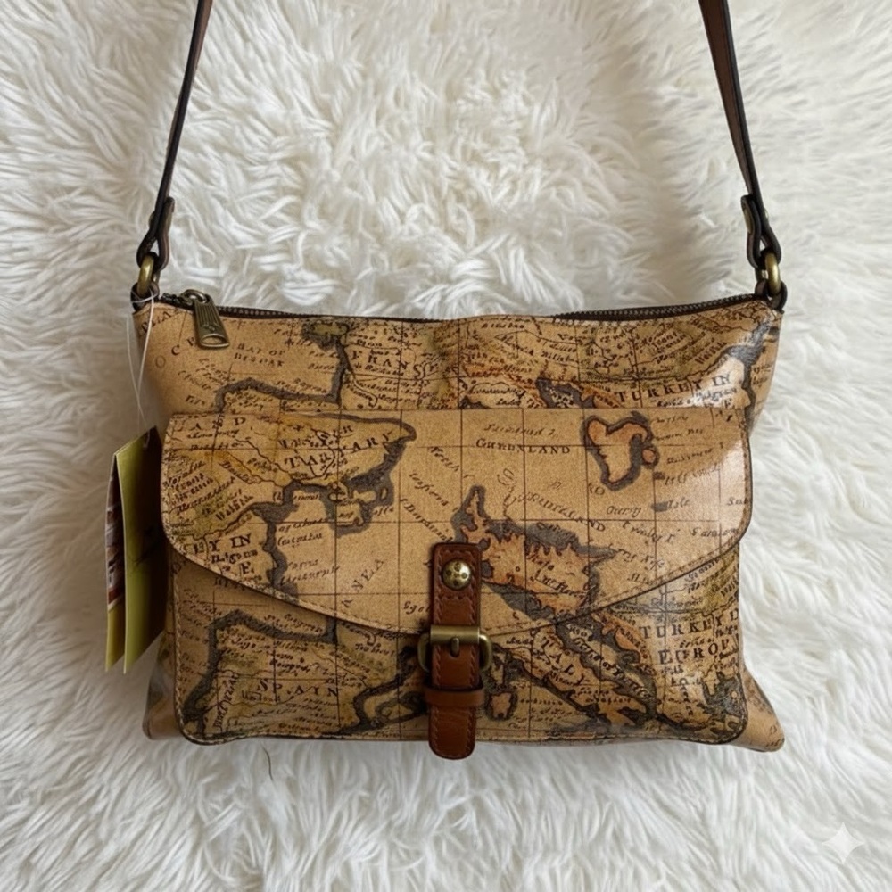 NEW WITH TAGS PATRICIA NASH LEATHER KIRBY EUROPEAN WORLD MAP PURSE BAG SIGNATURE